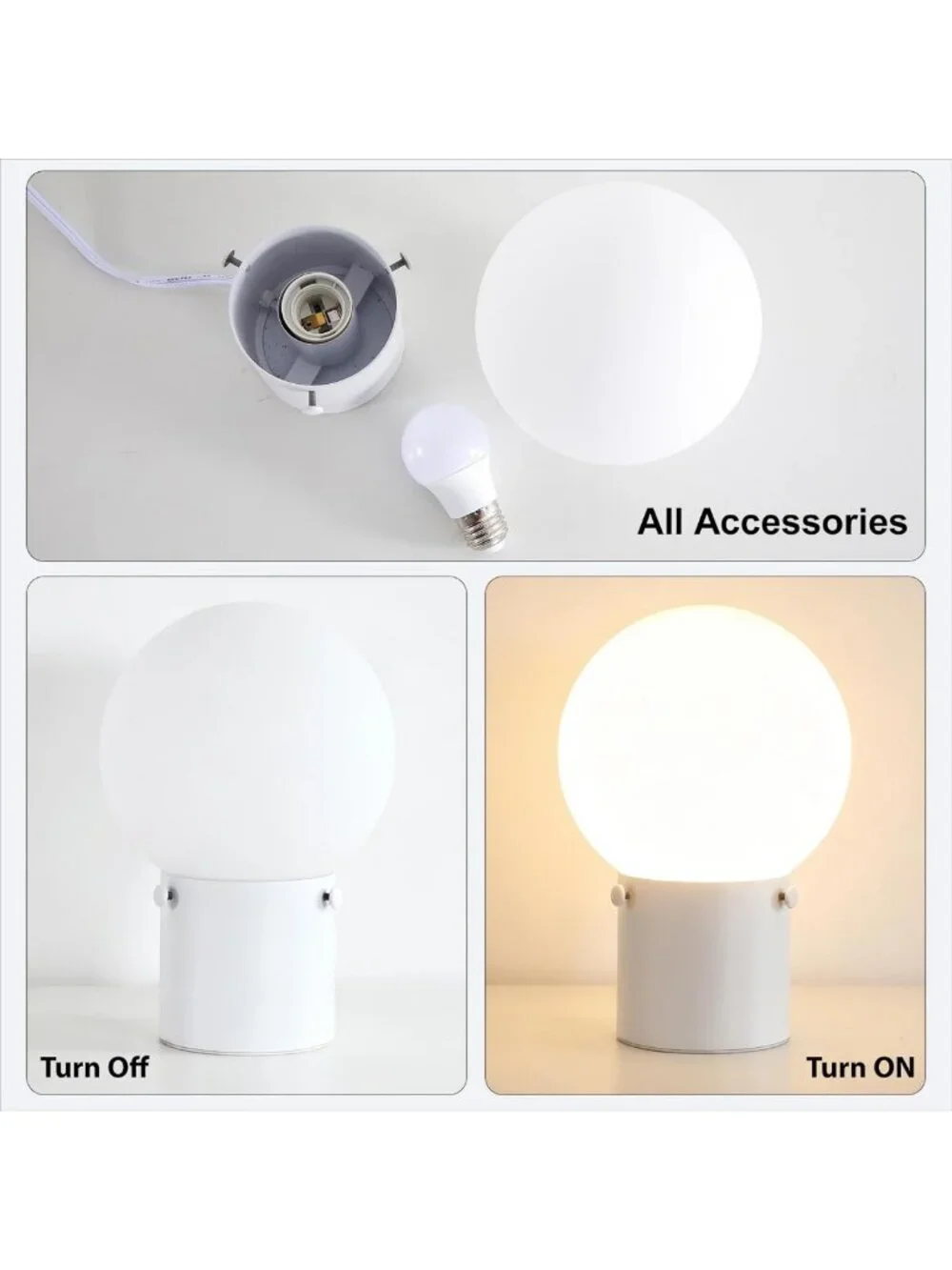 Modern White Table Lamp with Frosted Glass Shade, E26 Base, LED Bulb Included